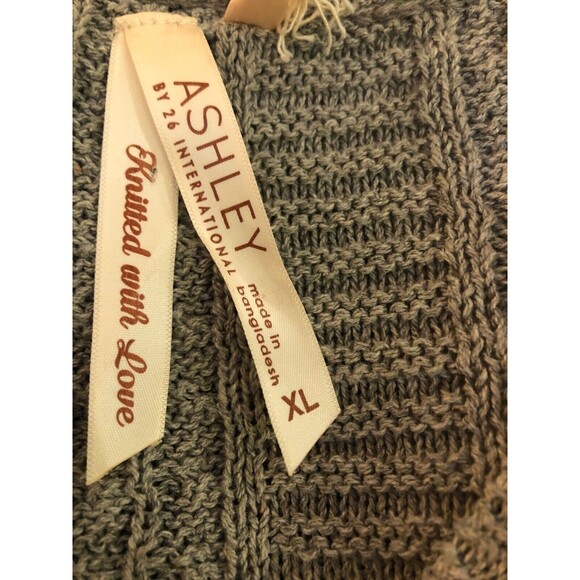 NWT Ashley by 26 International Sz XL Grey V Neck Cable Knit Sweater Winter Cozy - Picture 5 of 6